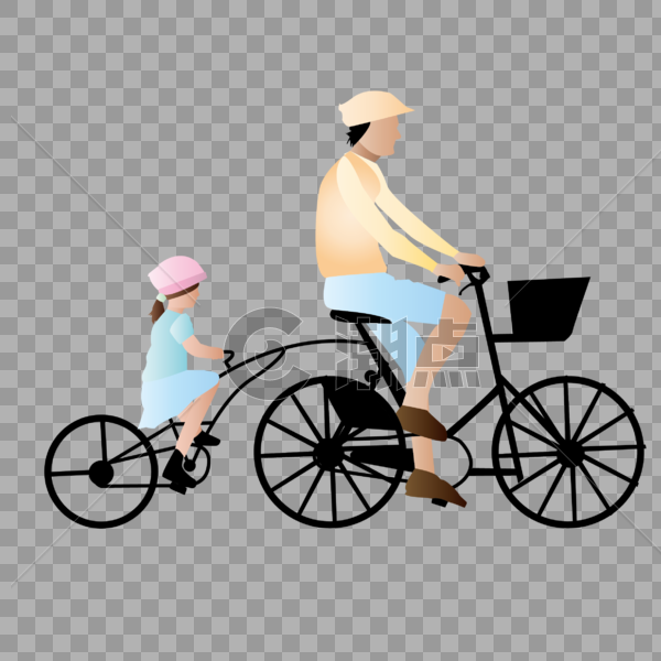 AI矢量图家庭父女父亲女儿骑单车互动有爱温馨图片素材免费下载