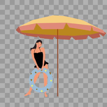 太阳伞下拿着游泳圈的女孩图片素材免费下载