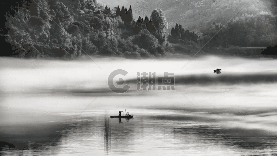 充满中国风的江南水乡雾气景色gif动图图片素材免费下载