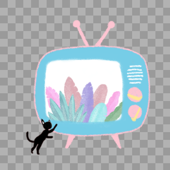 电视机与植物素材图片素材免费下载