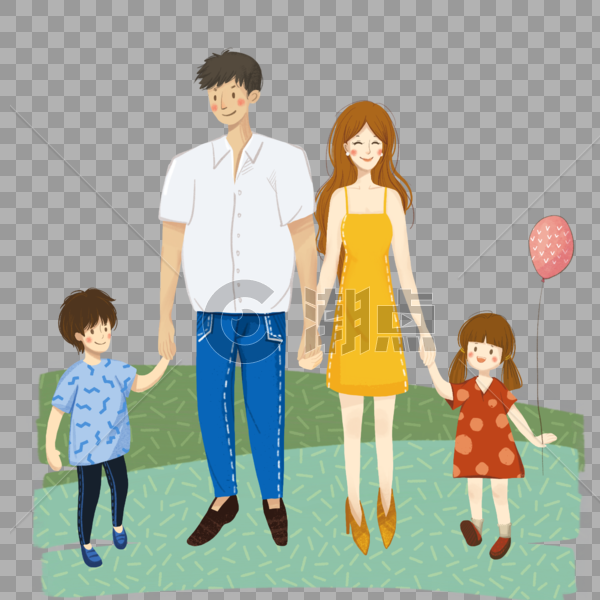 幸福一家人手绘插画图片素材免费下载