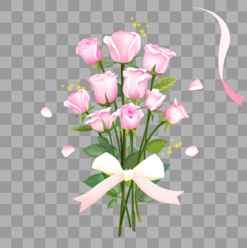 一束粉玫瑰手绘花卉岁素材图片素材免费下载