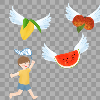 长翅膀的夏季水果图片素材免费下载