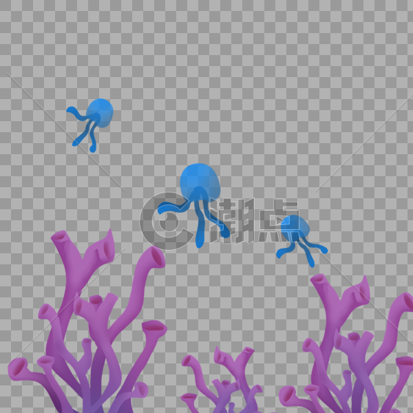紫珊瑚与蓝水母图片素材免费下载