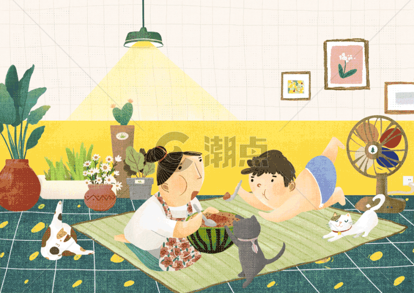 夏天在家吃西瓜gif动图图片素材免费下载