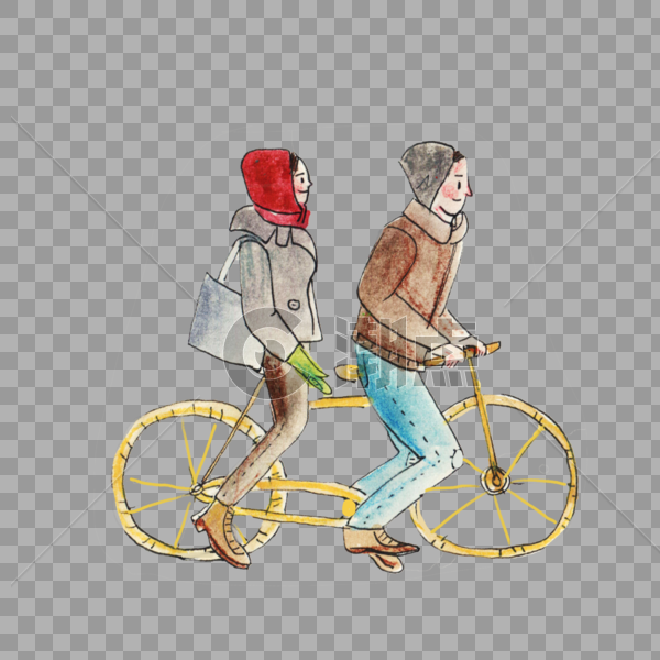 手绘骑自行车的人图片素材免费下载