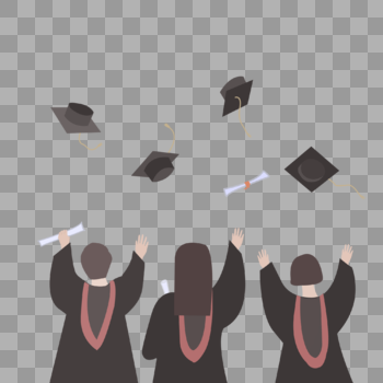 穿着毕业服的学生们一起开心的扔帽子图片素材免费下载