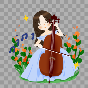 卡通女孩大提琴演奏图片素材免费下载