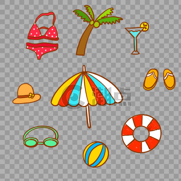 夏天游泳太阳伞泳衣拖鞋图片素材免费下载