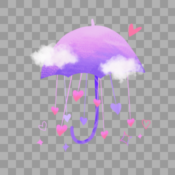 夏天清新雨伞云朵爱心梦幻紫色渐变手绘装饰图案图片素材免费下载