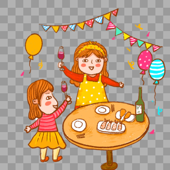 节日庆祝喝香槟聚餐开心彩旗气球图片素材免费下载