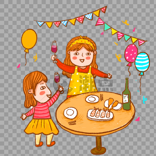 节日庆祝喝香槟聚餐开心彩旗气球图片素材免费下载