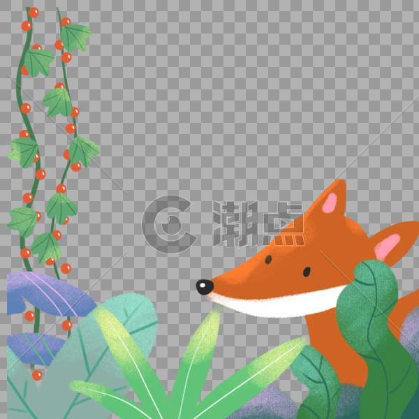 手绘卡通动物狐狸植物装饰边框图片素材免费下载