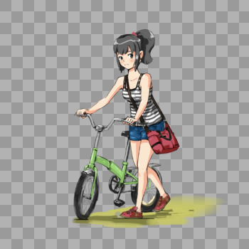 女孩推着自行车图片素材免费下载