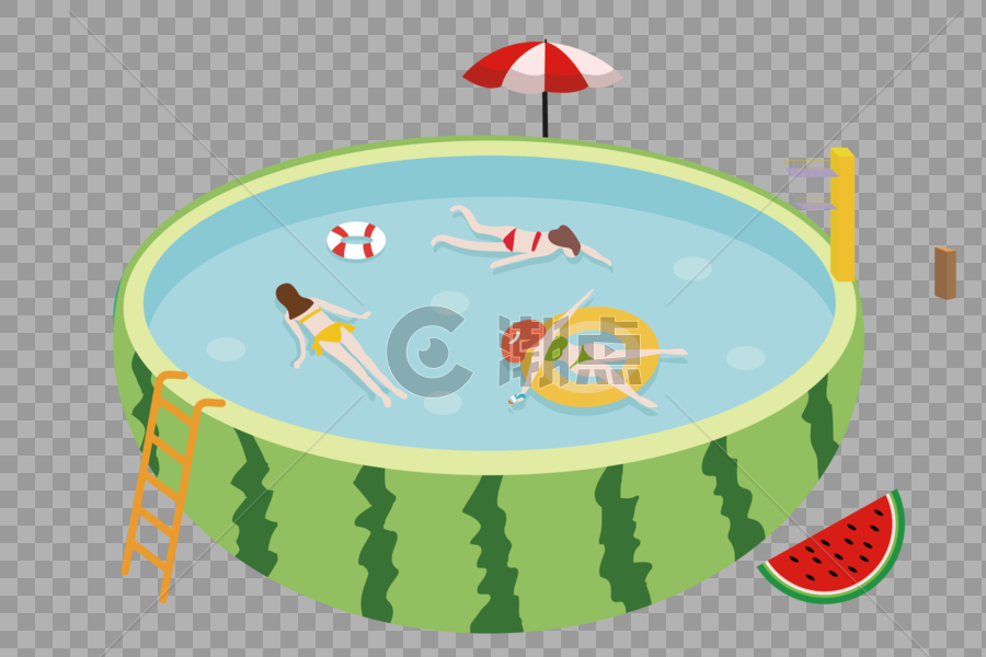 夏日创意西瓜泳池图片素材免费下载