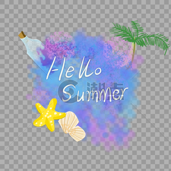 沙滩阳光海星夏日旅行标签图片素材免费下载