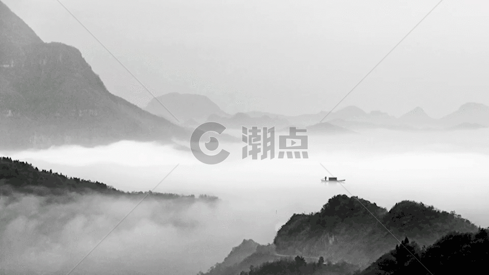 水墨效果的中国山水风光gif动图图片素材免费下载