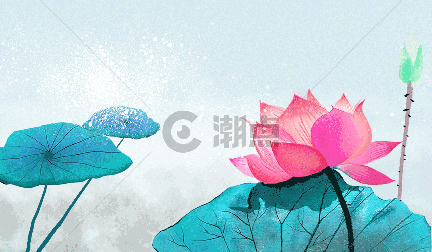 中国画荷花插画gif动图图片素材免费下载