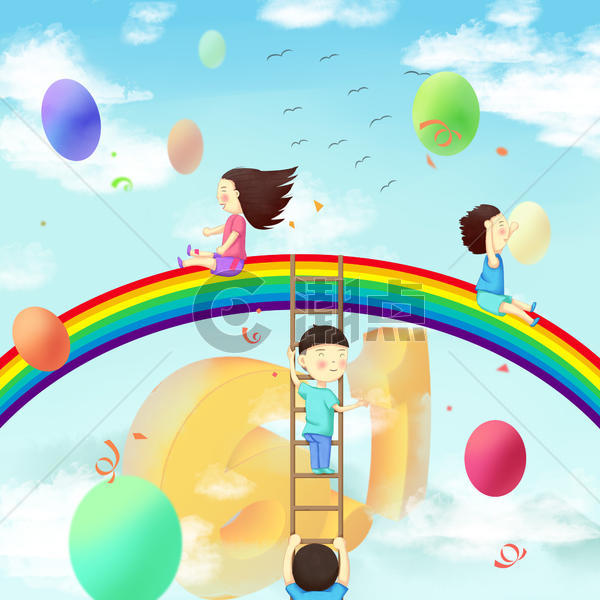 六一儿童节彩虹滑梯图片素材免费下载