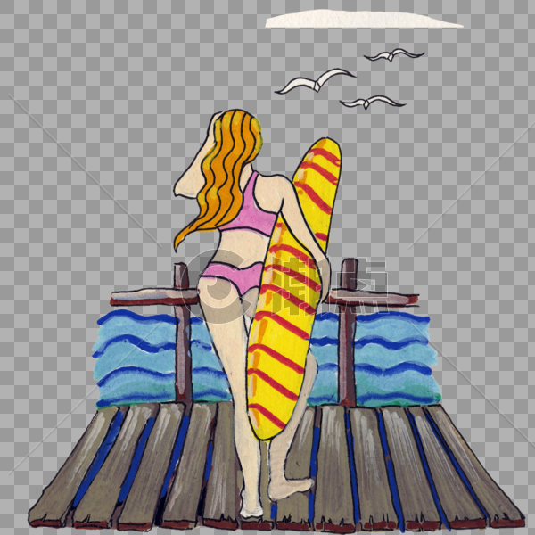 夏日冲浪的比基尼美女图片素材免费下载