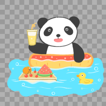 边游泳边喝饮料的熊猫图片素材免费下载