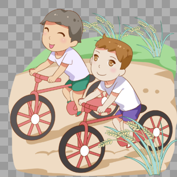骑车在田间玩耍的孩子图片素材免费下载