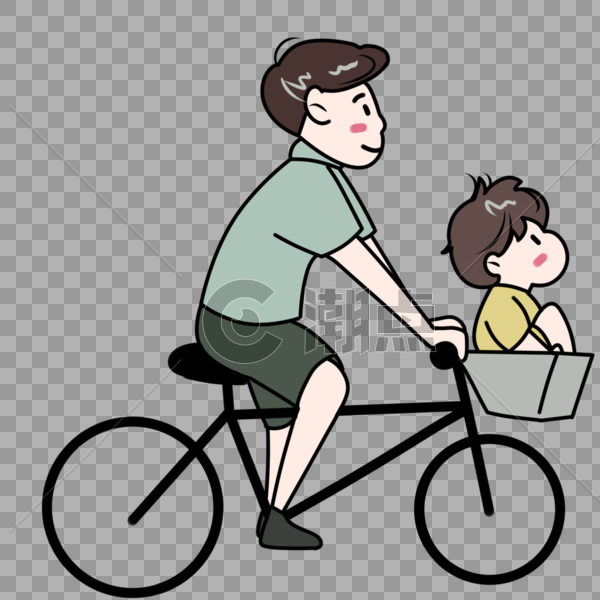 骑着自行车的父亲载着儿子图片素材免费下载