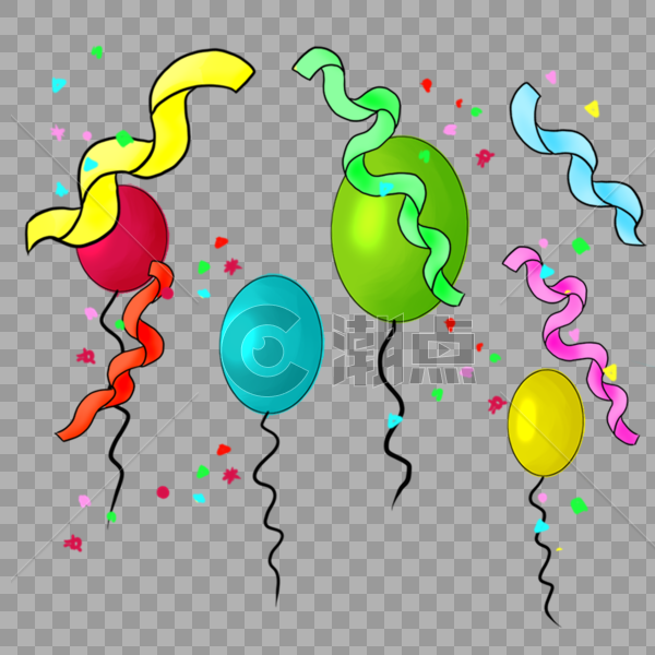 气球和彩色丝带图片素材免费下载
