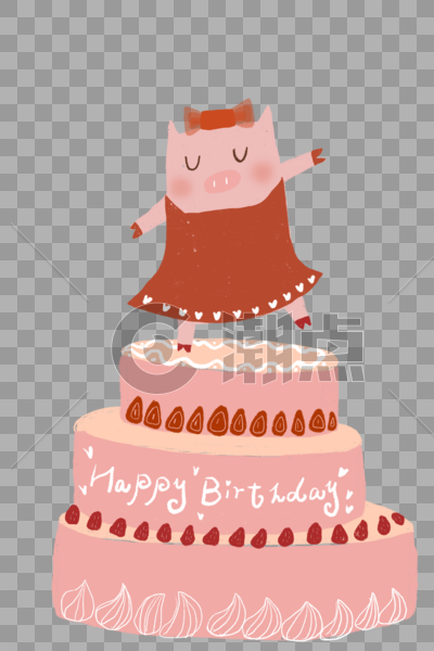 猪你生日快乐蛋糕手绘插画图片素材免费下载