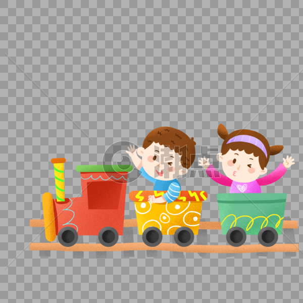 儿童节坐火车游玩的儿童图片素材免费下载