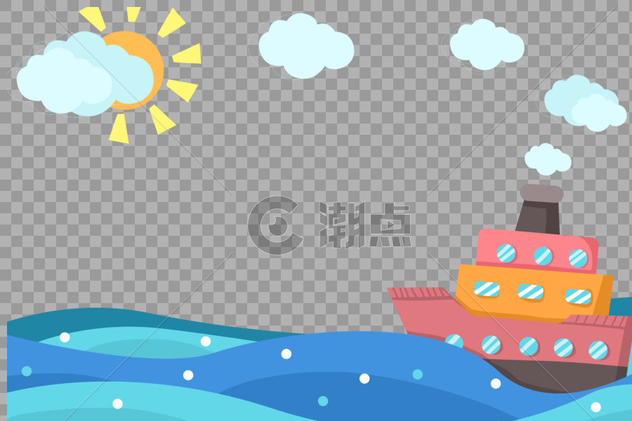 手绘轮渡船装饰边框图片素材免费下载