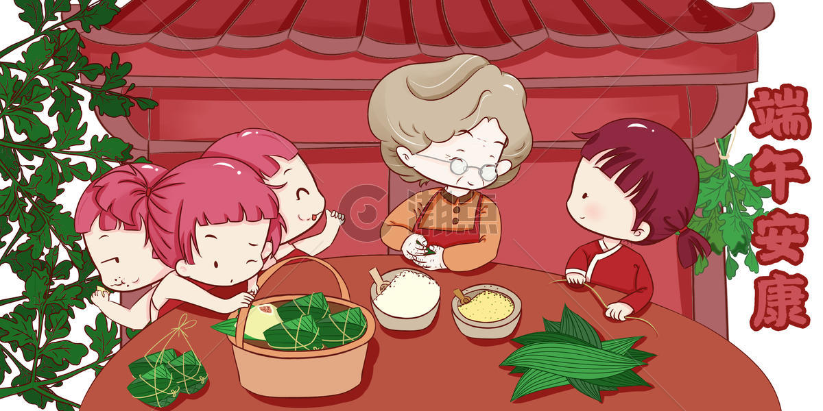 端午节包粽子卡通插画图片素材免费下载