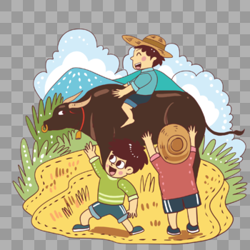 骑牛的孩子图片素材免费下载