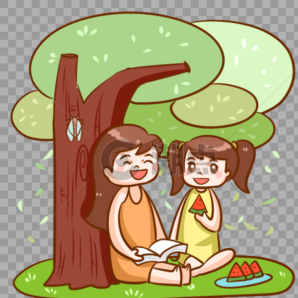 坐在树下吃瓜的人图片素材免费下载