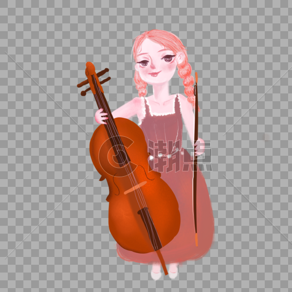 拉大提琴的女孩插画图片素材免费下载