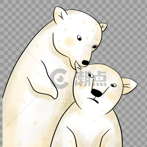 手绘北极熊亲昵嬉戏卡通形象图片素材免费下载