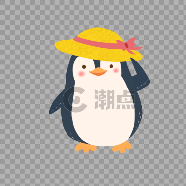 夏日草帽可爱企鹅插画图片素材免费下载