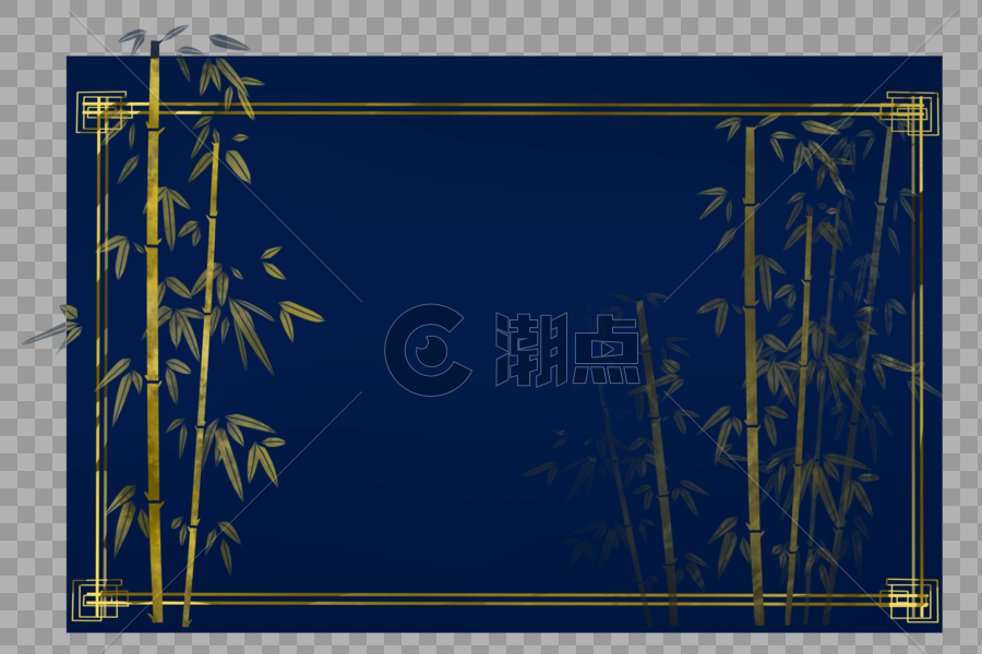 金色的竹子边框蓝色背景图片素材免费下载
