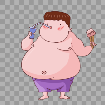 夏天胖胖的男孩喝汽水冰淇淋图片素材免费下载