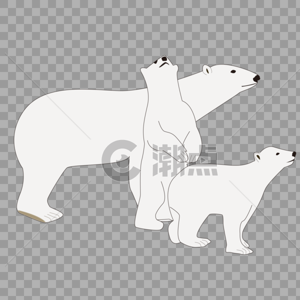 卡通手绘可爱动物北极熊妈妈和孩子图片素材免费下载