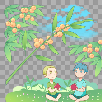 果树下吃西瓜的孩子图片素材免费下载