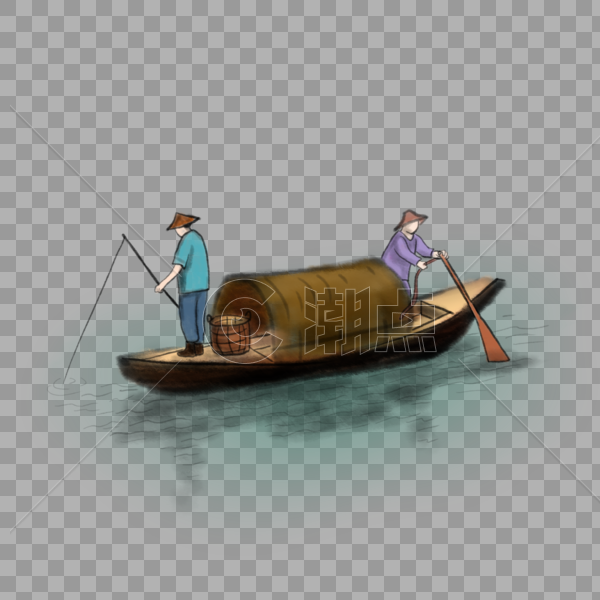 中国风国画渔船图片素材免费下载