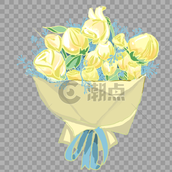 手绘黄玫瑰花束图片素材免费下载