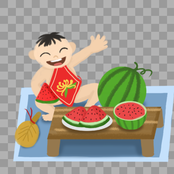 夏季吃西瓜的小朋友图片素材免费下载