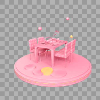 粉色套装桌椅立体舞台图片素材免费下载