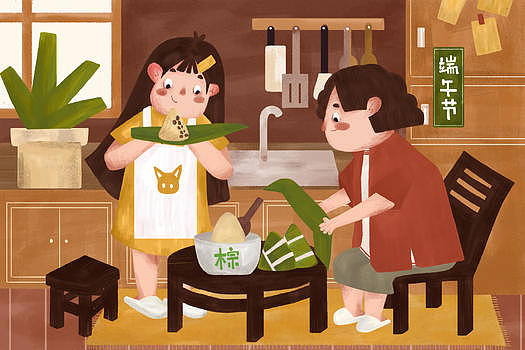 端午节母女厨房包粽子图片素材免费下载
