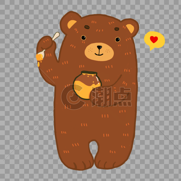 小熊棕熊吃蜂蜜爱心气泡动物卡通图片素材免费下载