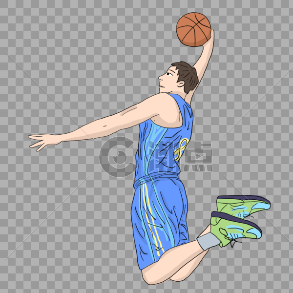 卡通简约运动篮球灌篮元素图片素材免费下载