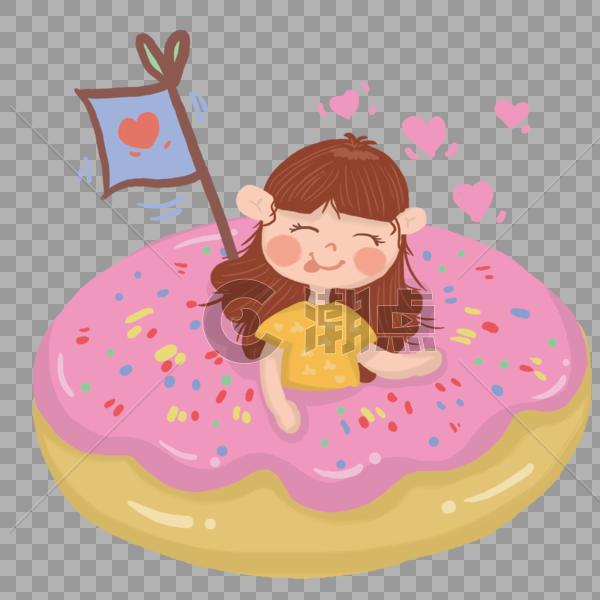 坐在甜甜圈里开心的小女孩图片素材免费下载