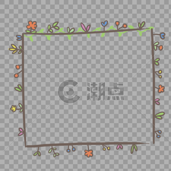 手绘清新花朵树木小草边框图片素材免费下载